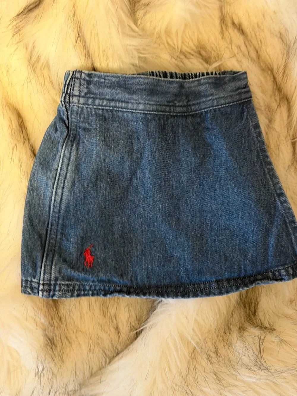 Ralph Lauren Blue Denim Mini Skirt with Red Pony Embroidery